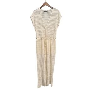 ZARA Knit Pointelle Jumpsuit Size Small Cream Ecru Women's Beach Summer Vacation